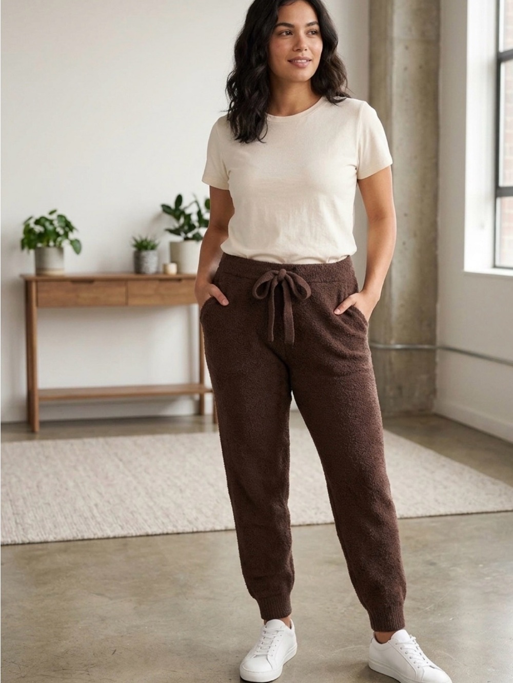 Auden Chocolate Brown Fleece Joggers for women size large